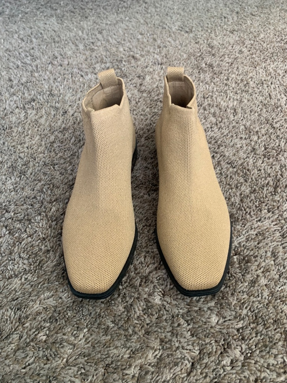 Vivaia Ryan Knit Ankle Boot Booties Square Toe 39 or 8 Carmel LightBrown Shoes